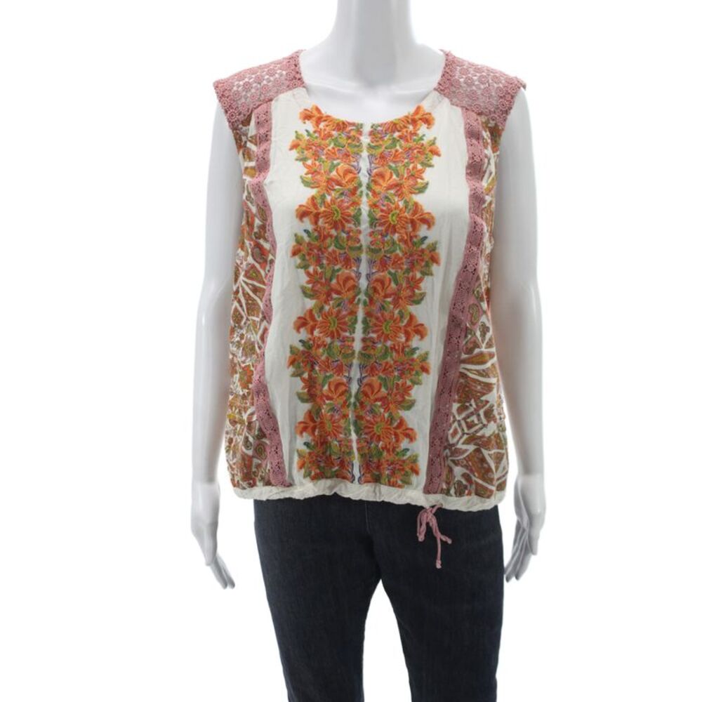 Tiny Womens Tunic Blouse Multicolor Floral Scoop Neck Sleeveless Cotton Size XL